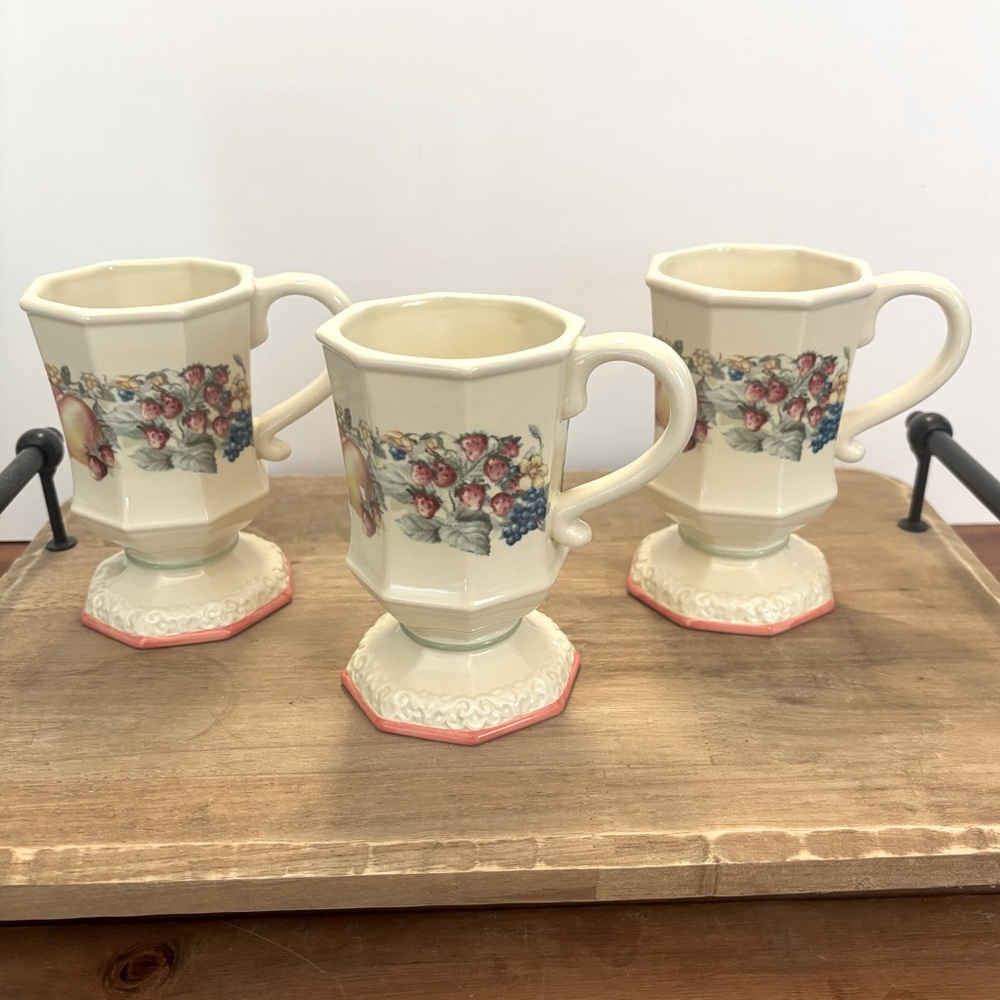 Sweet Country Harvest Pedestal Mugs by Avon,  set of 3